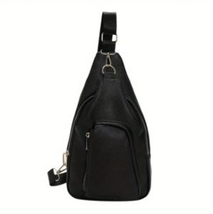 BLACK Fashionable PU Multifunctional Chest Bag Three Layers Shoulder Bag